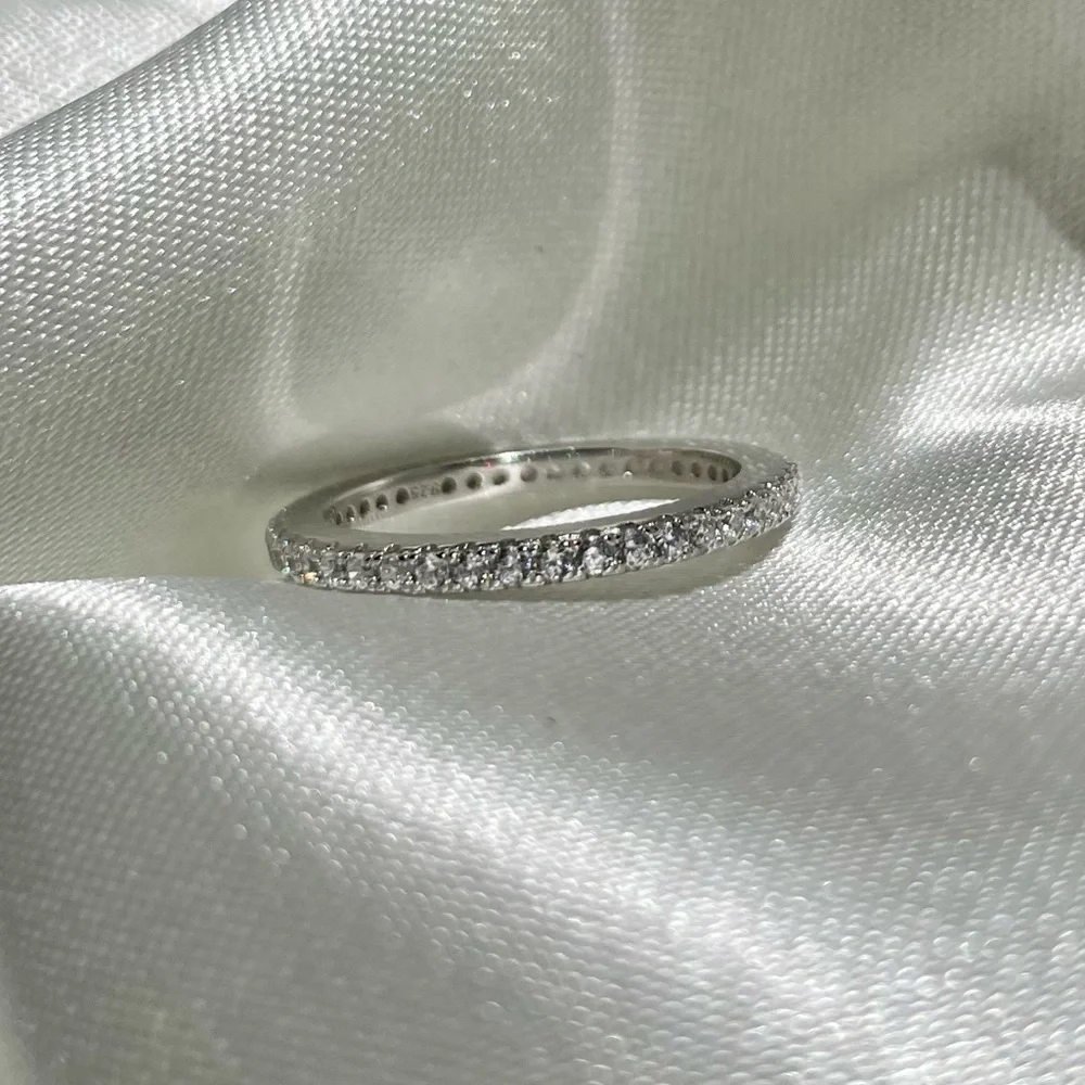 Small Cubic Zirconia Eternity Band 925 Sterling Silver Ring - Picture 1 of 3